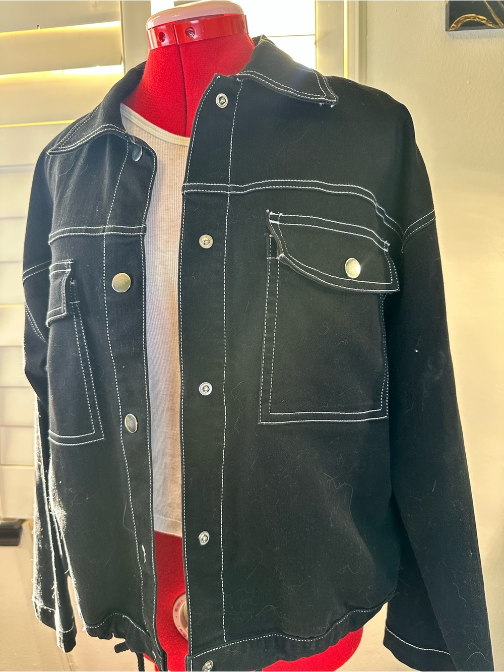 Ruby Rd. Black Jean Jacket with White Contrast Stitching